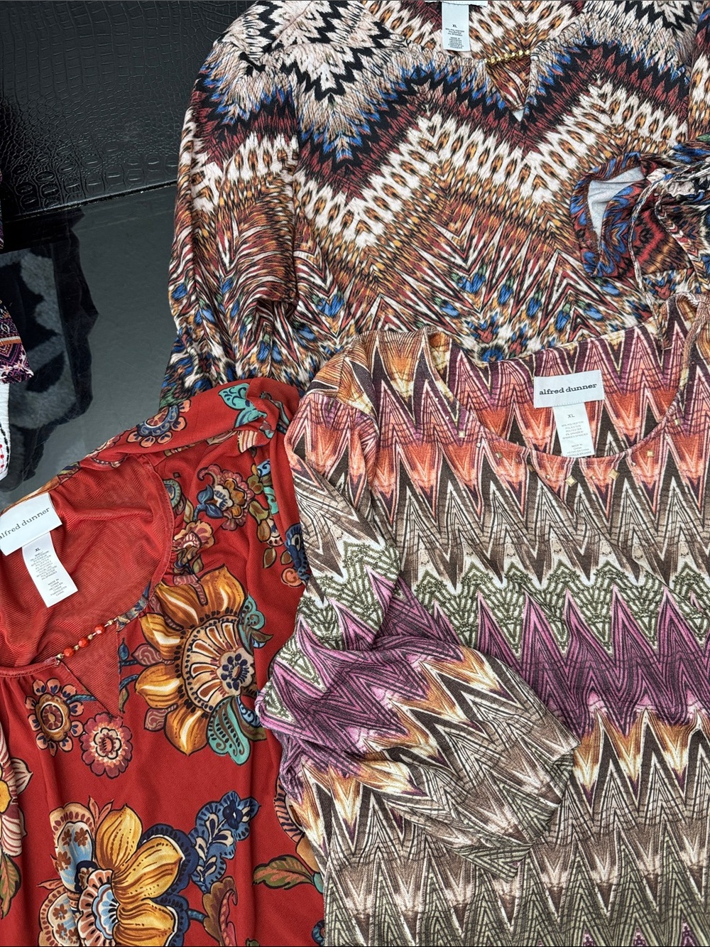Alfred Dunner Red, Brown, Purple & Blue Patterned Women's Knit Tops Trio lot #8